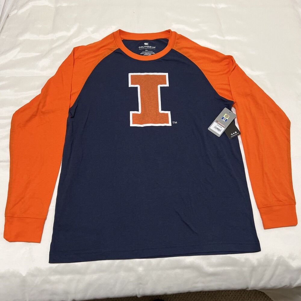 NWT Illinois UIUC Fighting Illini Men XL Long Sleeve T-Shirt Blue Orange